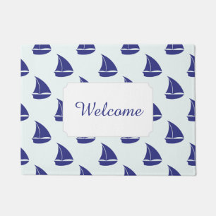 Royal Blue Sailboat Pattern   Add Your Text Doormat