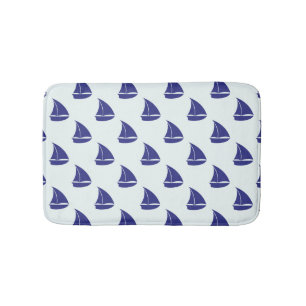 Royal Blue Sailboat Pattern Bath Mat