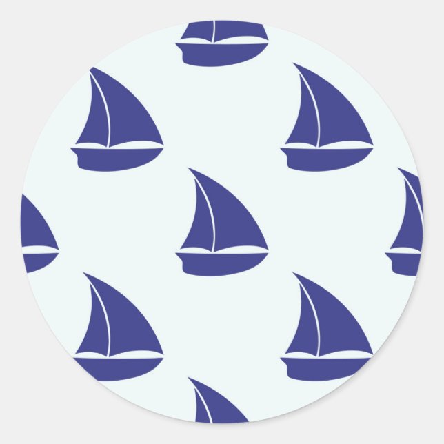 Royal Blue Sailboat Pattern Classic Round Sticker (Front)