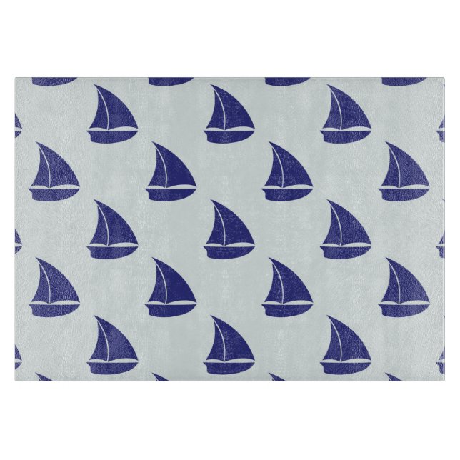 Royal Blue Sailboat Pattern Cutting Board (Front)
