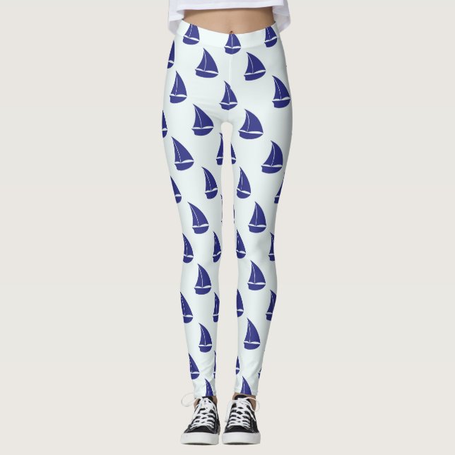 Royal Blue Sailboat Pattern Leggings (Front)