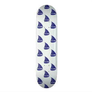 Royal Blue Sailboat Pattern Skateboard