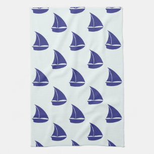 Royal Blue Sailboat Pattern Tea Towel