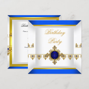 Royal Blue Sapphire Gem Jewel Gold Birthday 2 Invitation