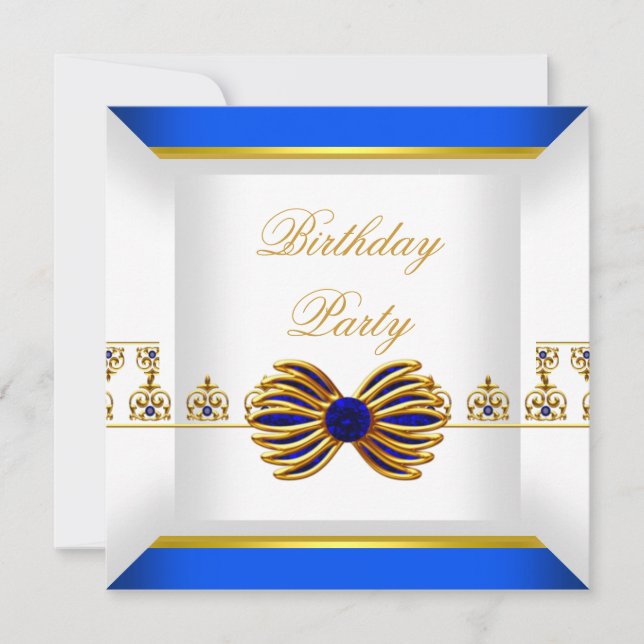 Royal Blue Sapphire Gem Jewel Gold Birthday Party Invitation (Front)