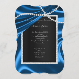 ROYAL BLUE SATIN, DIAMOND ELEGANT CLASSY WEDDING INVITATION