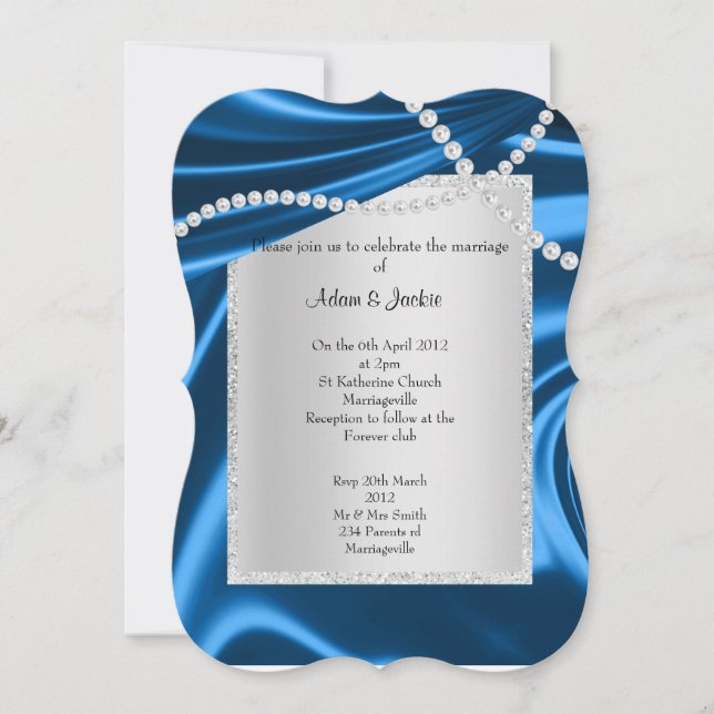 ROYAL BLUE SATIN, DIAMOND ELEGANT CLASSY WEDDING INVITATION (Front)