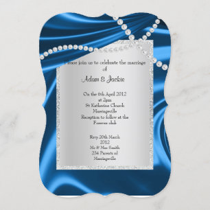 ROYAL BLUE SATIN, DIAMOND ELEGANT CLASSY WEDDING INVITATION
