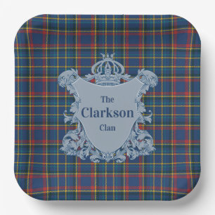 Royal Blue Scottish Tartan,Family Crest,red,blue Paper Plate