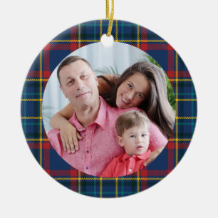 Royal Blue Scottish Tartan, red & other stripes Ceramic Tree Decoration