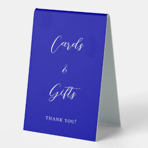 Royal blue script cards gifts sign