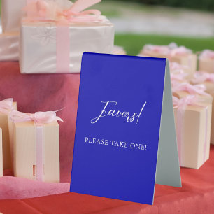 Royal blue script favor sign