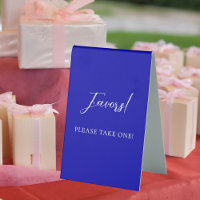 Royal blue script favour sign