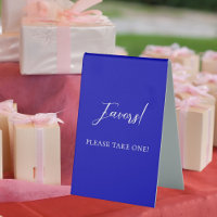 Royal blue script favour sign