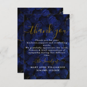 Royal Blue Script Minimal Funeral Thank You Card