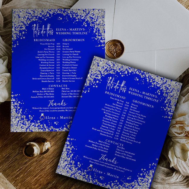 Royal Blue Script Text Wedding Day Timeline (Creator Uploaded)