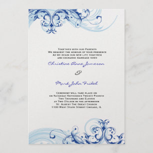 Royal Blue Scroll Fleurish Wedding Invitation