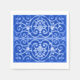 Royal blue scrollwork pattern napkin