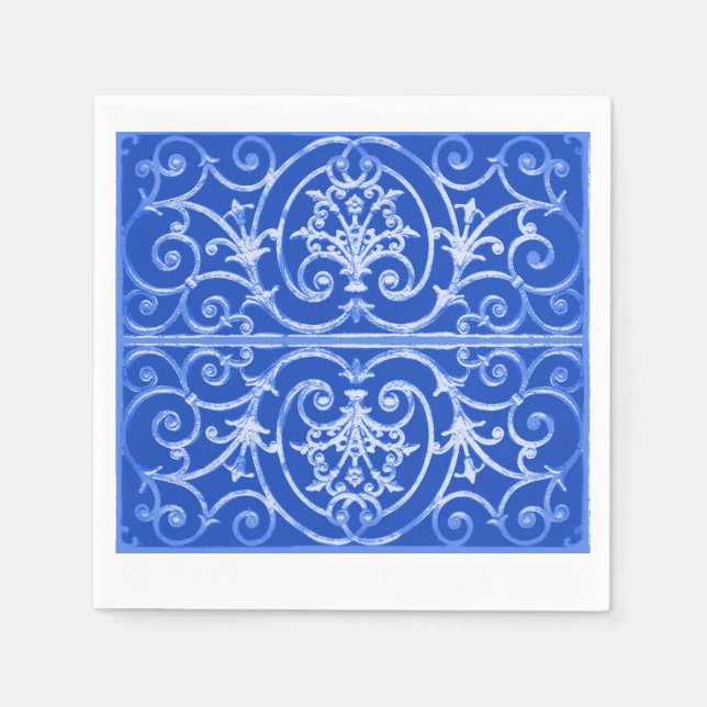 Royal blue scrollwork pattern napkin (Front)