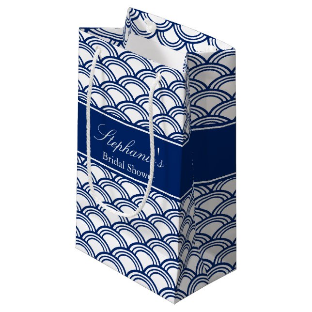 Royal Blue Seigaiha Pattern Bridal Shower Small Gift Bag (Front Angled)
