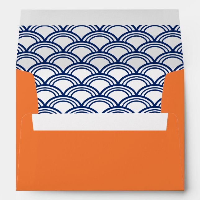Royal Blue Seigaiha Pattern with Orange Envelopes (Back (Bottom))