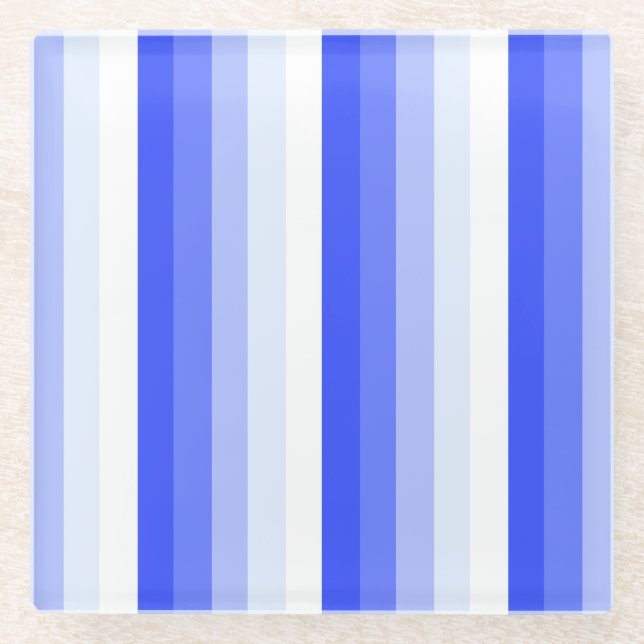Royal blue shadow stripes glass coaster (Front)