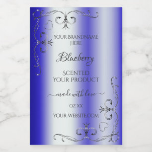 Royal Blue Shimmery Product Labels Silver Ornate