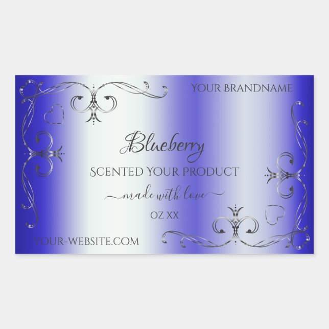 Royal Blue Shimmery Product Labels Silver Ornate (Front)
