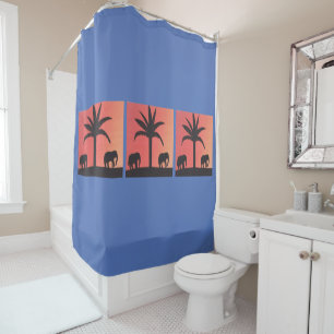 Royal Blue Shower Curtain with Elephant Scene