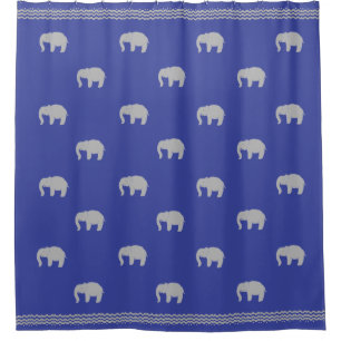 Royal Blue Shower Curtain with Graphic Elephants