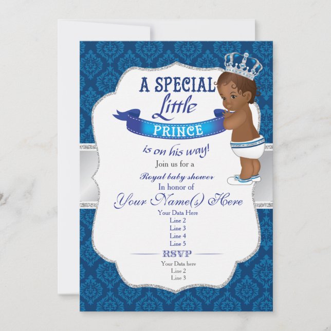Royal Blue Silver African Prince Shower Invitation (Front)