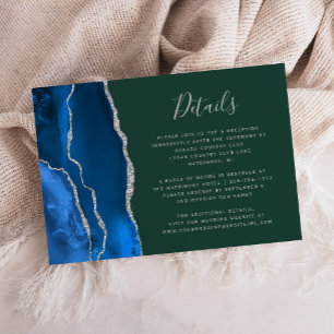 Royal Blue Silver Agate Green Wedding Details Enclosure Card