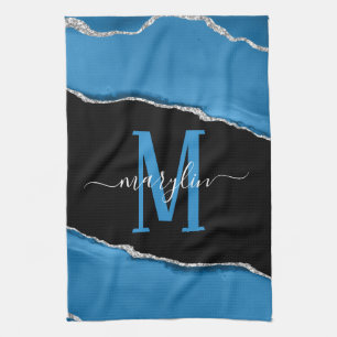 ROYAL BLUE & SILVER AGATE  TEA TOWEL