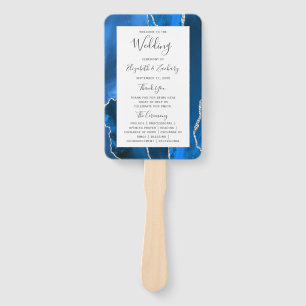 Royal Blue Silver Agate Wedding Program Hand Fan