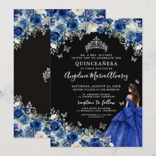 Royal Blue Silver Black Quinceanera Invitation