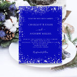 Royal blue silver budget wedding invitation<br><div class="desc">A royal blue background,  decorated with faux silver glitter sparkles.  Personalise and add your names and details.</div>