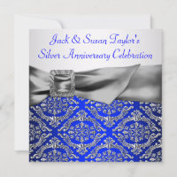 Royal Blue Silver Damask Silver 25th Anniversary