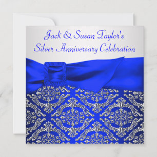Royal Blue Silver Damask Silver 25th Anniversary Invitation