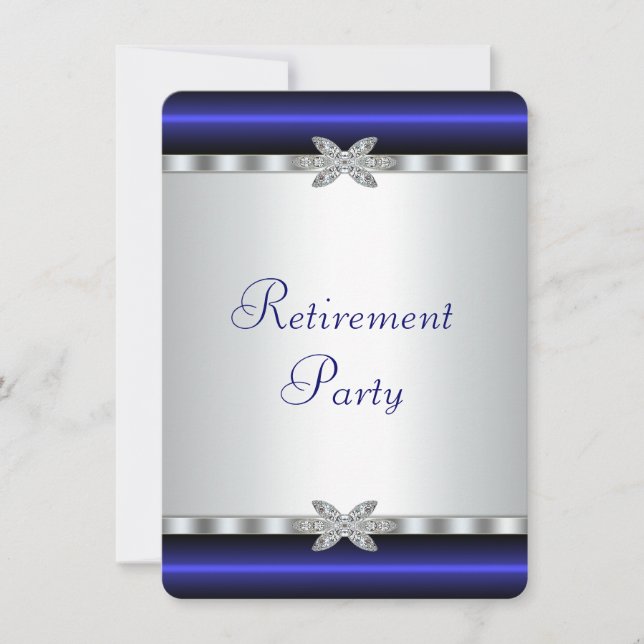 Royal Blue Silver Diamond Womans Retirement Party Invitation (Front)