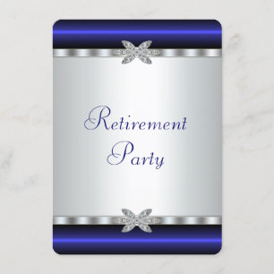 Royal Blue Silver Diamond Womans Retirement Party Invitation