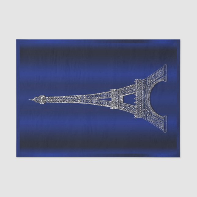 Royal Blue Silver Eiffel Tower Paris Glam Wedding Tissue Paper (Front)