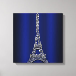 Royal Blue & Silver Eiffel Tower Paris Modern Glam Canvas Print