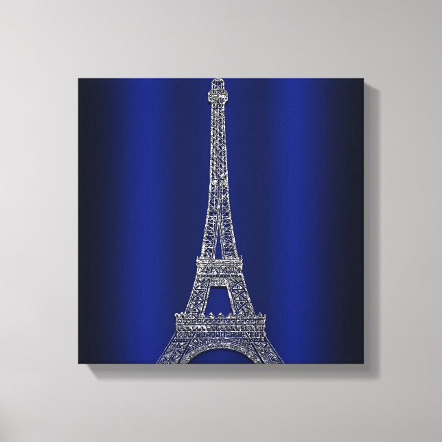 Royal Blue & Silver Eiffel Tower Paris Modern Glam Canvas Print (Front)