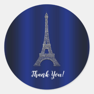 Royal Blue Silver Eiffel Tower Paris Wedding Classic Round Sticker