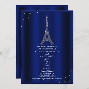 Royal Blue & Silver Eiffel Tower Paris Wedding Invitation