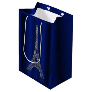 Royal Blue Silver Eiffel Tower Paris Wedding Medium Gift Bag