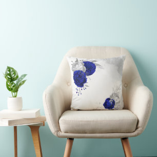 royal blue silver floral  cushion