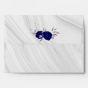 royal blue silver floral marble wedding envelope