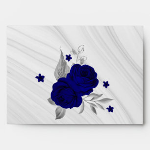 royal blue silver floral marble wedding envelope