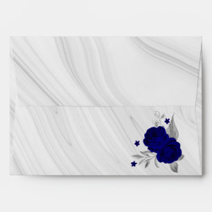 royal blue silver floral marble wedding envelope